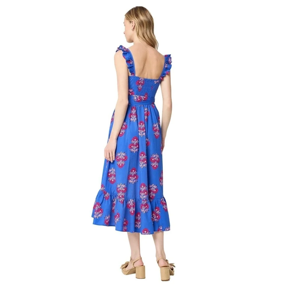 NWT J. Crew Tie Waist Wrap Dress Sz 16 Bright Grotto Multi Cottagecore Summer